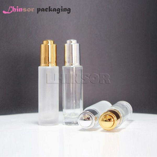 

storage bottles & jars 5pcs/lot 30ml transparent frosted glass gold silver lid dropper bottle essential oil vials with pipette cosmetic pack