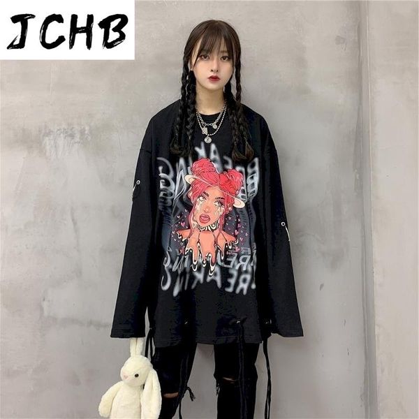 

early autumn cartoon anime secondary printing dark wind couple loose fake two-piece trend lazy long-sleeved t-shirt women's, White