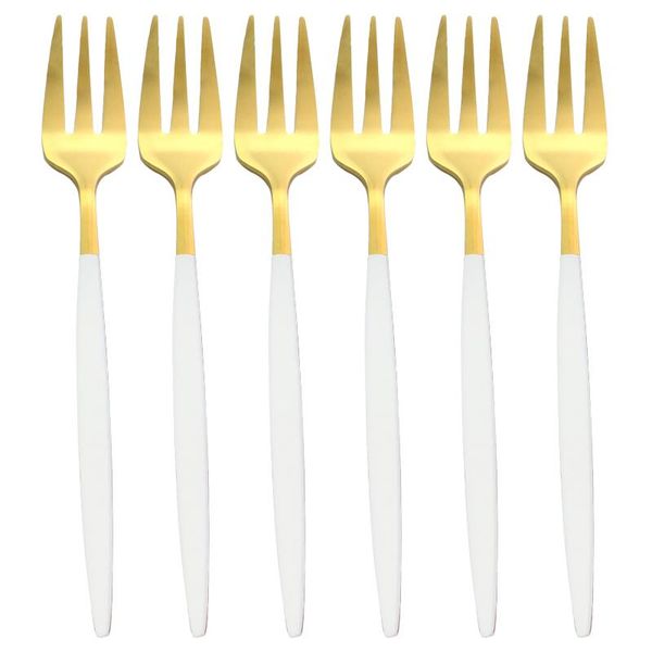 

flatware sets tableware 304 stainless steel cutlery dessert fork dinnerware 6pcs mirror fruit cake kitchen accessories