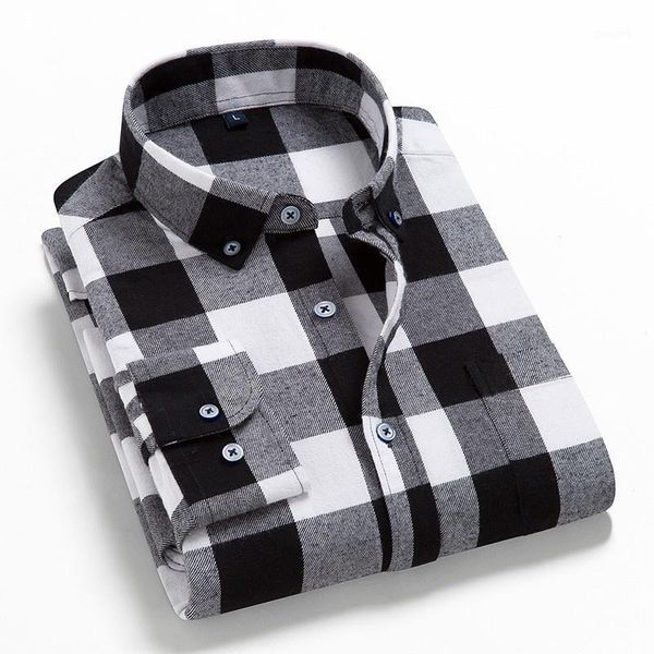 

men's casual shirts 2021 spring autumn plaid shirt men cotton male long sleeve man clothes, White;black