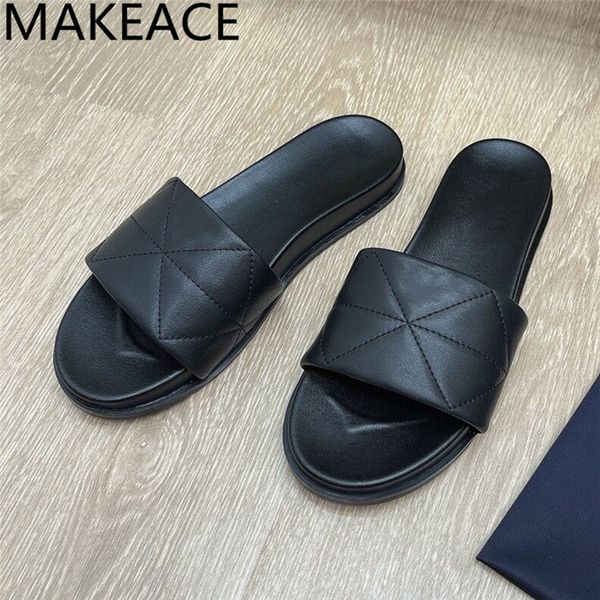 

summer new sheepskin woman platform sandals and slippers women's leather outer wear fashion casual flat bottom shoes mujer 80% off outl, Black