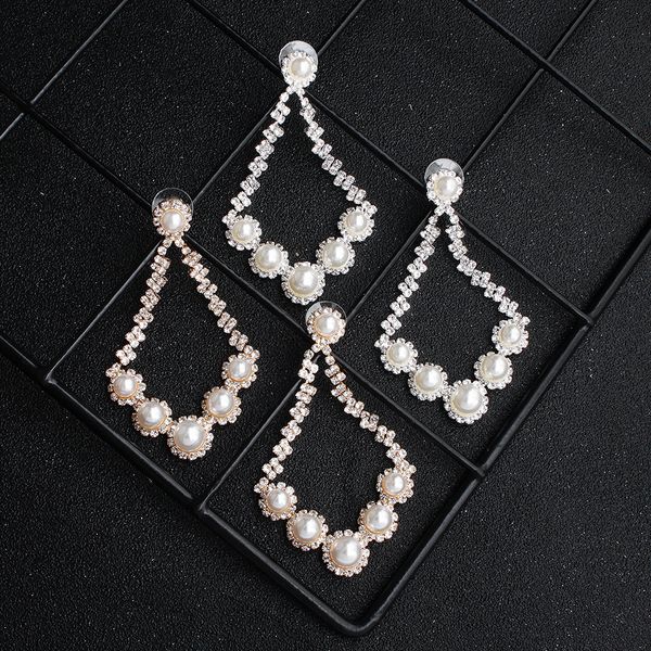 

europe ins wind big earrings exaggerated fashion street snap pearl earrings set auger eardrop earrings the feast jcc124, Silver