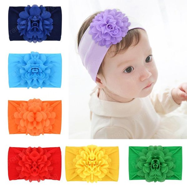 

baby headband hair wraps big flower headdress soft nylon bohemia wide hair accessories children kids headbands princess headwear for toddler, Slivery;white