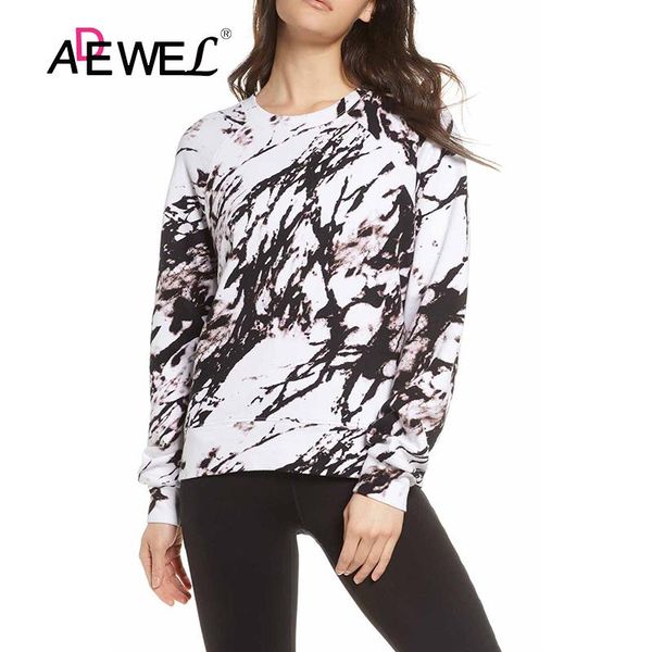 

women's hoodies & sweatshirts adewel autumn and winter black marble print plus size women sweatshirt sudaderas para mujer bluza damska