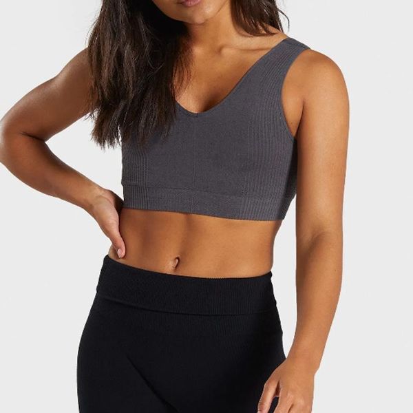 

gym clothing power down seamless sports bra for women high impact workout wireless padded push up activewear deep v yoga, White;black