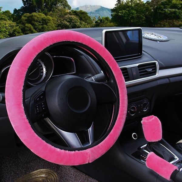 

handbrake &gear knob cover steering wheel 3pcs set accessories car fluffy kit1