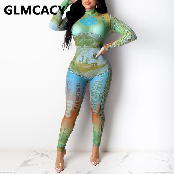 

women us dollar printed mesh jumpsuits chic streetwear night party clubwear 210702, Black;white