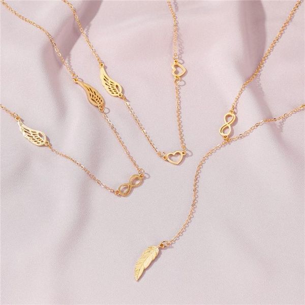 

fashion feather heart pendant necklace for women girls design simple style geometric charms choker jewelry party gifts necklaces, Silver