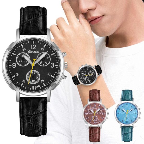 

wristwatches fashion belt men's watch three-eye casual quartz business men, Slivery;brown
