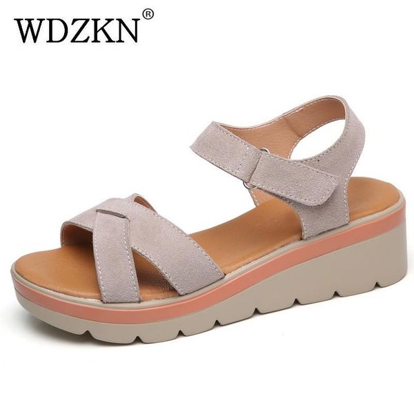 

summer women sandals casual shoes cow suede open toe wedge high heel gladiator platform, Black