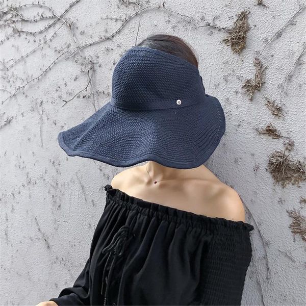 

selling bucket stylish women sun hat cotton beach sports visor big bongrace summer travel outdoor wide brim hats, Blue;gray