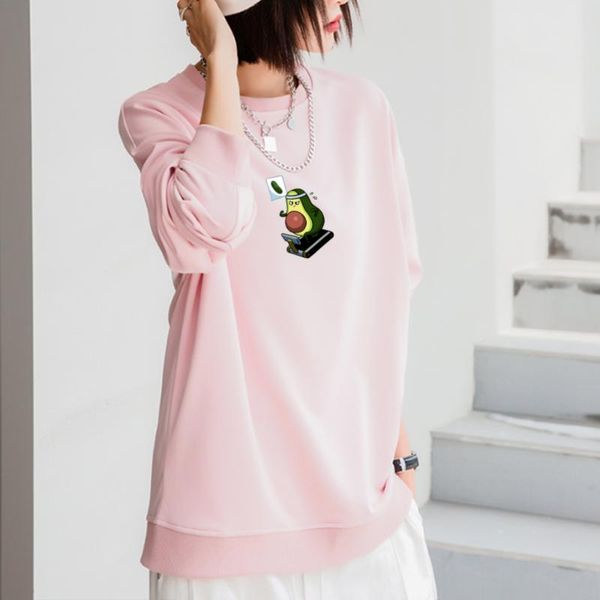 

women's hoodies & sweatshirts streetwear couple pullover avocado print cotton thin autumn sport blouse coats korean cute women, Black