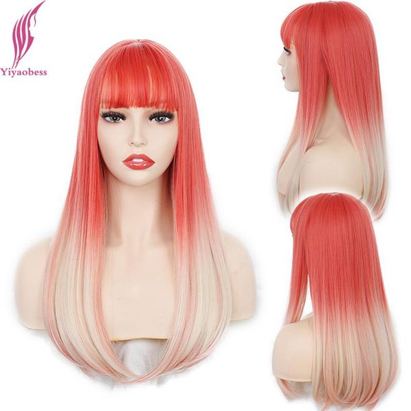 

synthetic wigs yiyaobess lolita long straight red blonde black grey ombre wig with bangs for women cosplay party heat resistant