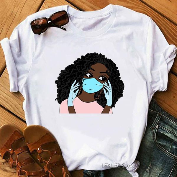 

afro american black girl magic women's tshirts summer female t-shirt lives matter t shirt melanin queen, White