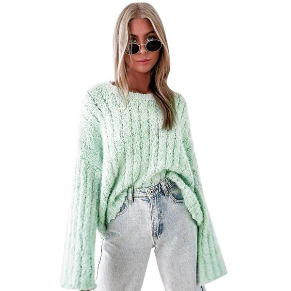 

women's sweaters women pullovers knitted sweater long flare sleeve o-neck loose jumper female winter autumn streetwear, White;black