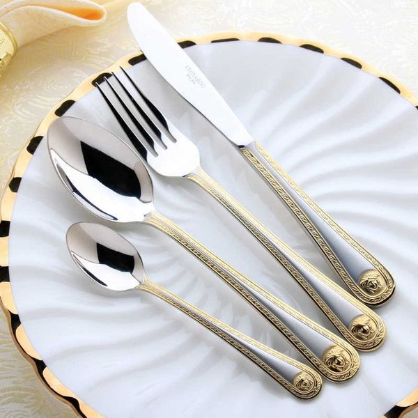 4 Pçs / set vintage Western banhado a ouro banhado jantar jantar faca conjunto de canetas douradas conjunto de teclado de aço inoxidável utensílios de mesa x0703