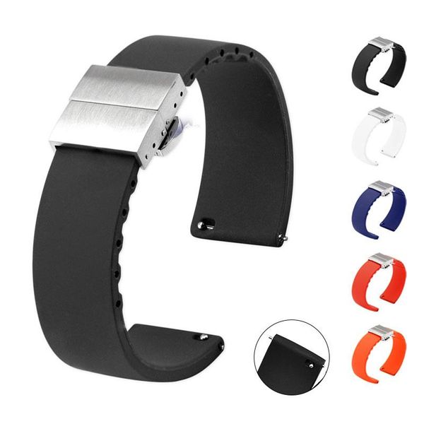 

watch bands beafiry band 14mm 16mm 18mm 20mm 22mm quick release silicone rubber watchband strap waterproof black blue orange belt, Black;brown