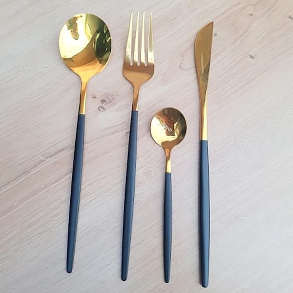 

dinnerware sets 24pcs colorful stainless steel flatware tableware mirror resueable cutlery set luxury dessert spoon fork
