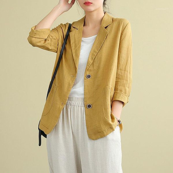

women's suits & blazers [cotton and linen] loose cotton linen small suit spring summer jacket long-sleeved casual women, White;black