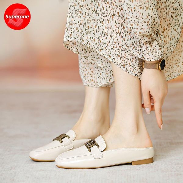 

sandals superone 2021 fashionable metal clasp puller with soft soles and patent leather for casual wear, Black