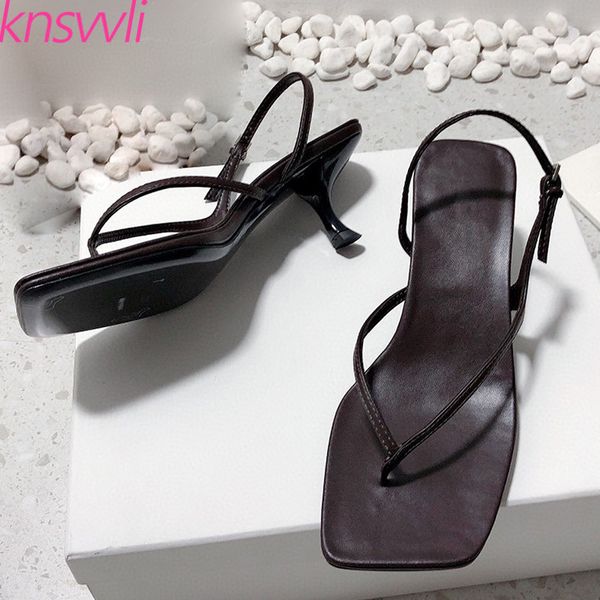 

75% off factory outlet sale kitten heels gladiator sandals women flip flops summer shoes woman genuine leather narrow band high, Black