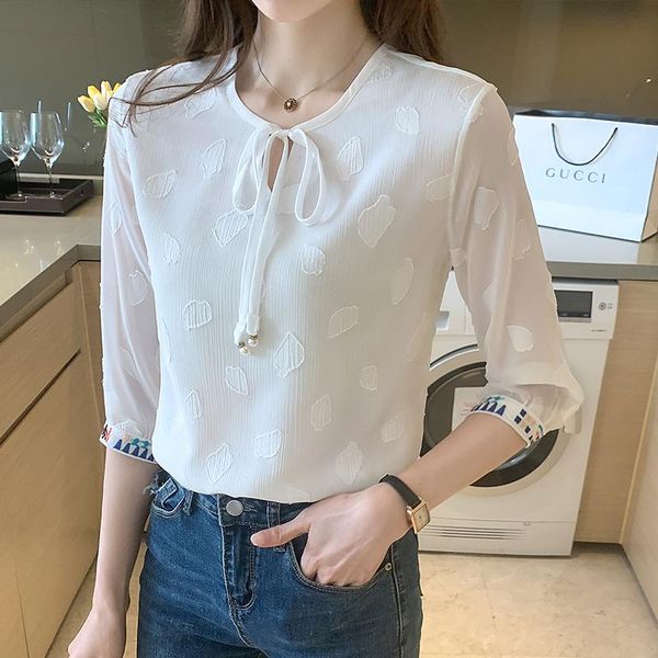 

women's blouses & shirts casual female women chiffon blouse elegant half sleeve ladies and 2021 spring summer solid womens clothing, White