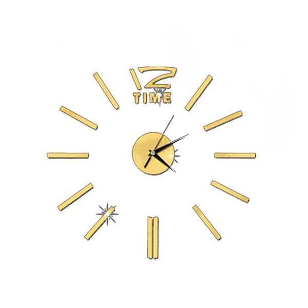 

modern diy wall clock large frameless 3d mirror stickers for home living room office decor (golden) clocks