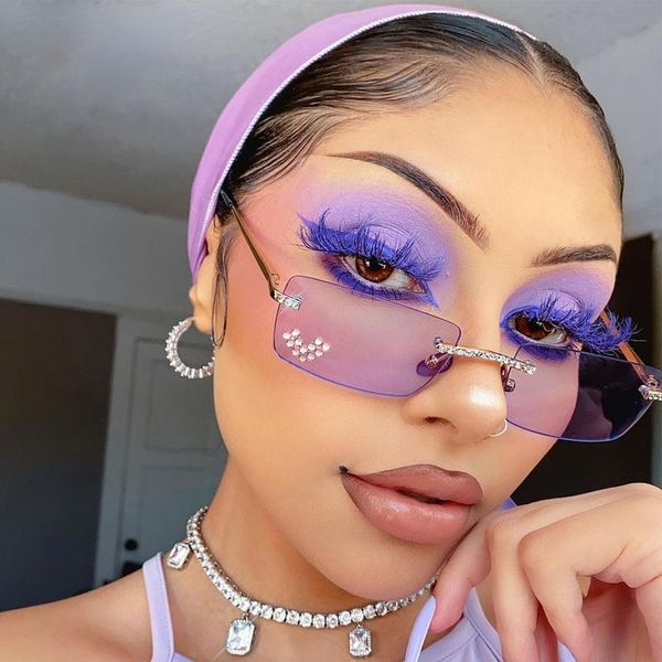 

sunglasses rimless vintage women shades retro gradient color heart diamond eyeglasses men designer eyewear uv400, White;black