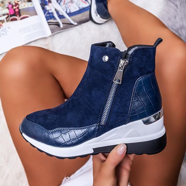 

boots 2021 spring women fashon ankle shoes for zipper wedges ladies chunky female plus size 36-43, Black