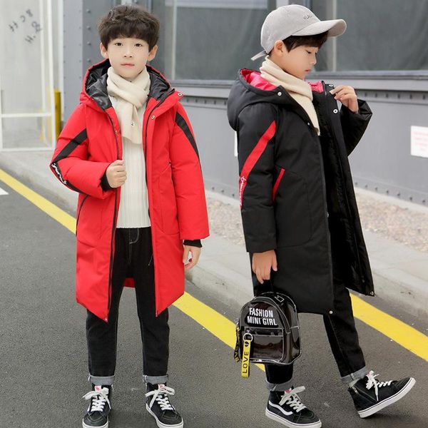 

fashion children's winter jacket boys clothes warm down cotton long hooded coat waterproof thicken girls parka outerwear, Blue;gray