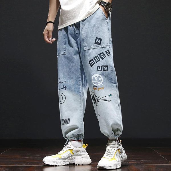 

men's jeans high street embroidery letter men oversized loose gradient trousers hip-hop dance party pants cargo, Blue