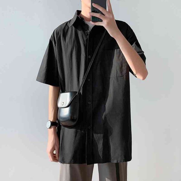 

men's casual shirts summer cotton short-sleeved fashion multicolor pocket men streetwear loose dress mens -2xl 82zw, White;black