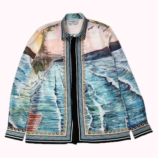 

casablanc sound of waves languid long sleeve shirt paris satin loose beach shirts luxury designer tees, White;black