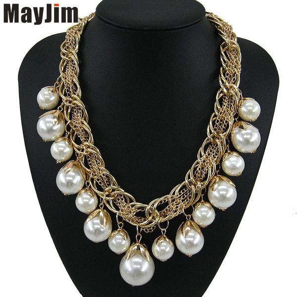 

MayJim Statement Pearl Necklace Fashion For Women 2021 Long Collar Gold Chain Chocker Big Beads Necklaces & Pendants Jewelry Chokers, Golden;silver