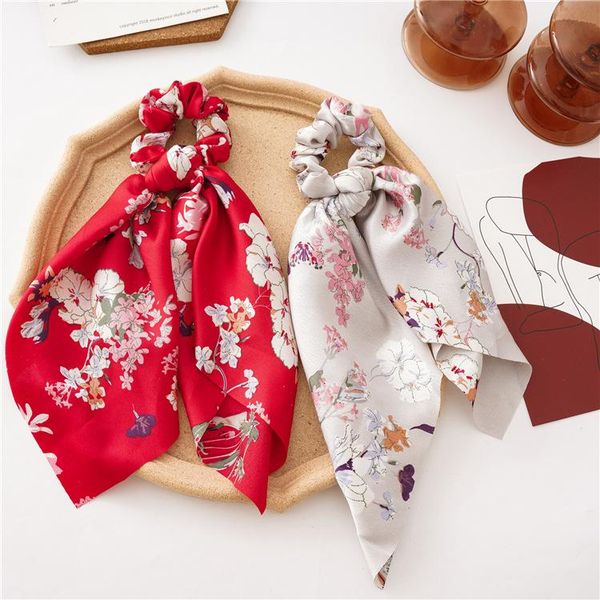 

hair accessories bohemian big flower scrunchies long streamers bow scarf women girls sweet rope ties fashion headwear, Slivery;white