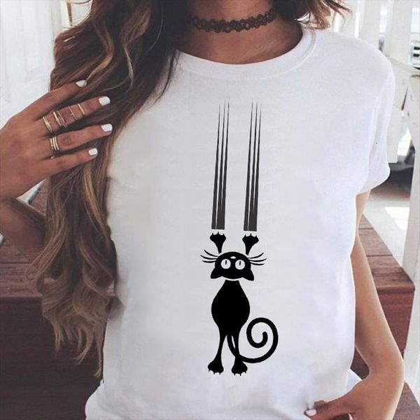 

graphic cat trend funny women t shirt pet style fashion animal 90s cartoon summer print female clothes tees, White