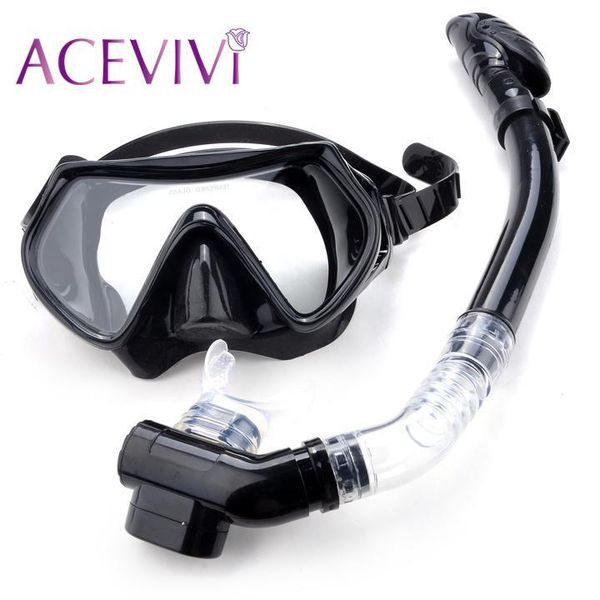 

1pc black professional scuba diving mask and snorkels anti-fog goggles glasses swimming easy breath tube set water sports masks