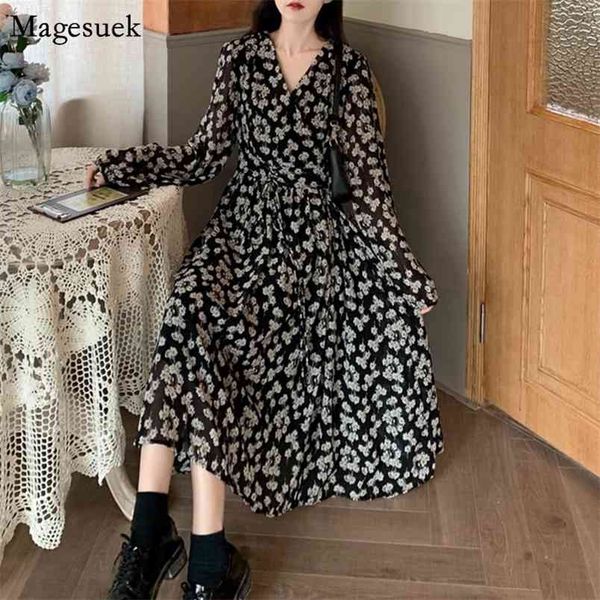 

floral plus size dress women v-neck casual elegant woman summer long sleeve mid-calf evening party es prom 13492 210512, Black;gray