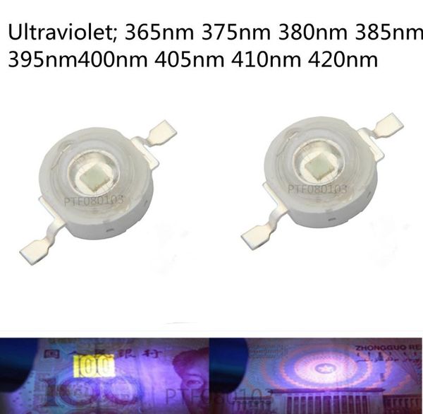 Легкие бусины 3W UV -фиолетовые светодиодные ультрафиолетовые лампы чипсы 365 нм 375 нм 380 нм 385 нм 395 нм 400 нм 405 нм 410 нм 420 нм высокая мощность