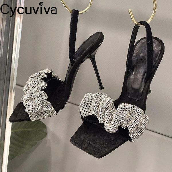 

dress shoes bling inlaid small gravel high heel sandal wedding party slingback feminine summer crystal, Black