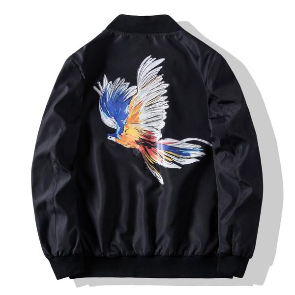 

men's jackets zipper long sleeves loose casual coats spring autumn printed patchwork hip hop windbreaker outerwear male, Black;brown