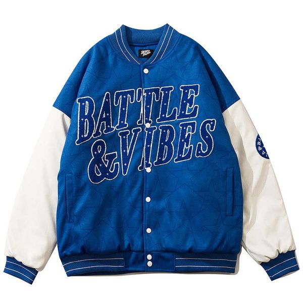 

men's jackets pu leather patchwork bomber jacket oversize letter towel embroidery streetwear mens winter harajuku thick baseball coat, Black;brown