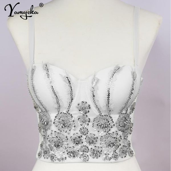 

women's tanks & camis black sequin corset crop women summer halter party bustier y2k tank push up bra clubwear tube cropped womens, White
