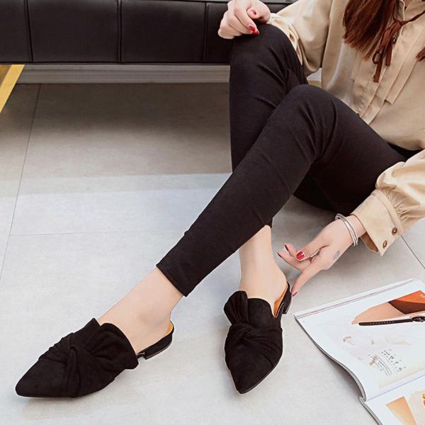 

slippers 2021 women pointed toe low heel shoes sandals slip on mules square casual shoes#g8, Black