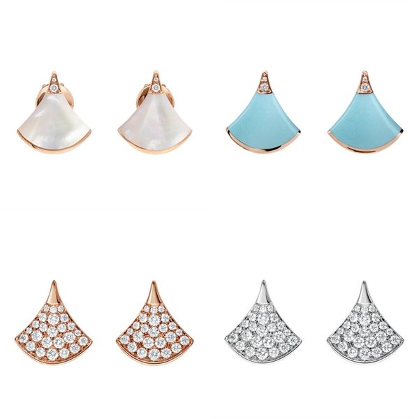 

925 sterling silver mother-of-pearl fan earrings ladies diamond-studded casual high-end fashion brand personality jewelry 211009, Golden;silver
