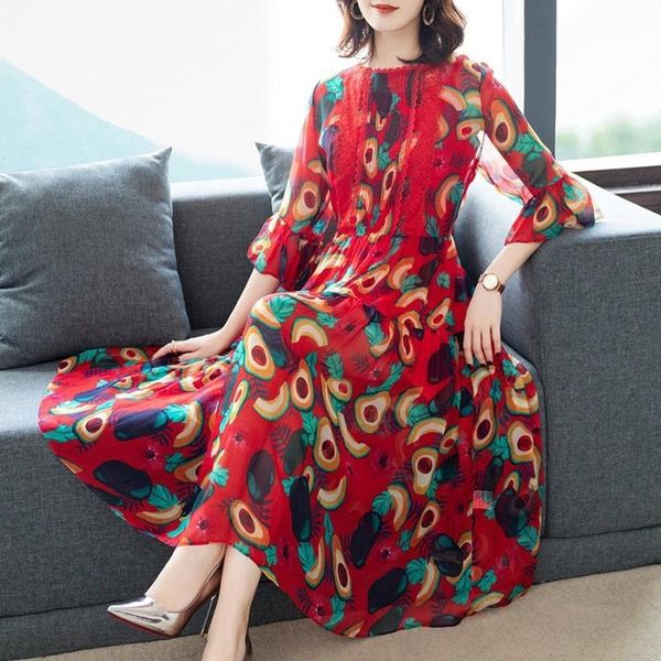

2021 vintage red floral silk midi two-piece summer fashion 4xl plus size runway dress classy women bodycon party vestidos 5jmk, Black;gray