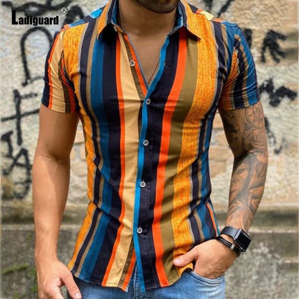 

fashion men's short sve stripe shirt, 3xl large, summer model, 2021, White;black