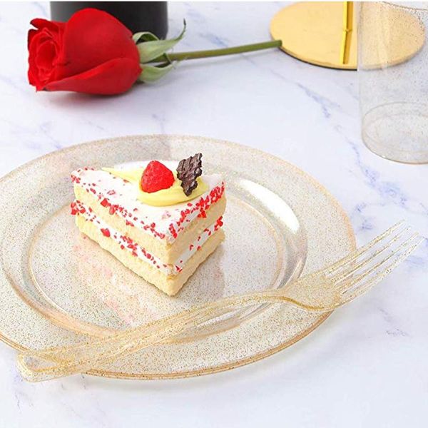 

disposable dinnerware 20-120pcs wedding party cutlery set plastic gold silver glittering birthday parties tableware for cake dessert spoon