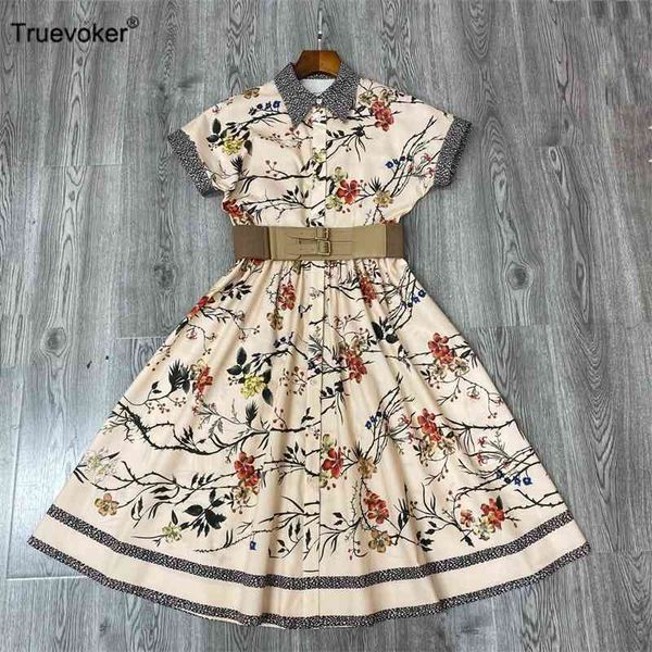 

truevoker lady 100% cotton cottagecor party dres peter pan collar vintage floral print belted midi mujer festa vestido 210602, Black;gray