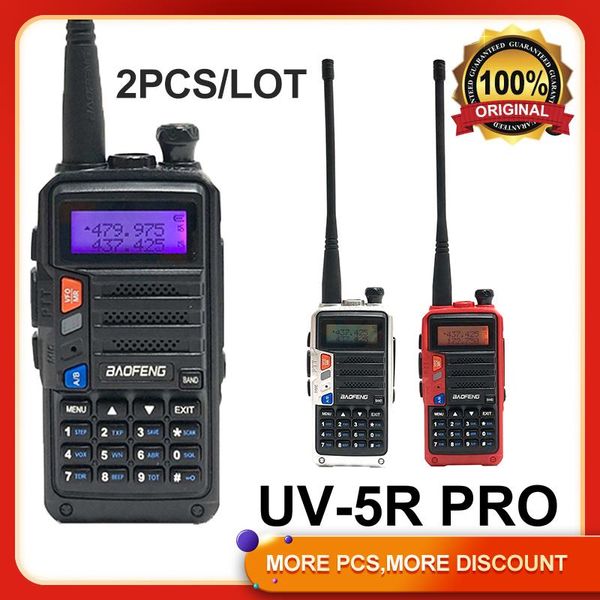 

walkie talkie 2pcs/lot original baofeng uv 5r pro tri-band 8w high power handheld walkie-talkie 2 way ham radios hf transceiver uv-5r update